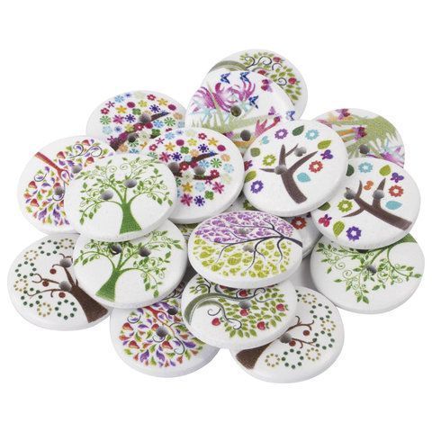 Пуговицы декоративные ДЕРЕВЦЕ, дерево, 20мм, 18шт., ассорти, ОСТРОВ СОКРОВИЩ (вывод)