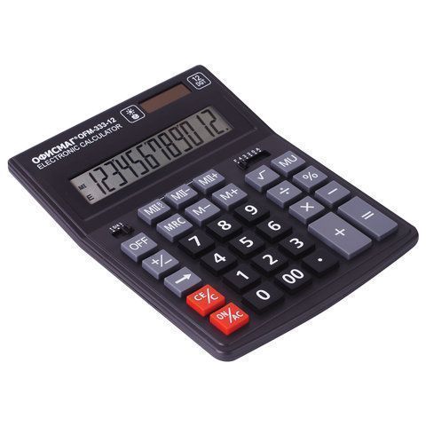 Калькулятор настольный ОФИСМАГ OFM-333, 12 разрядов, двойное питание 200x154 мм 1/20/40