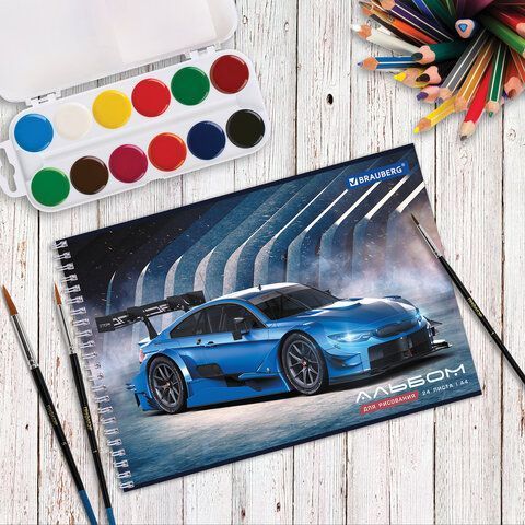 Альбом для рисования А4 24л гребень обложка картон BRAUBERG Спорткар 1/10/40 Альбом для рисования А4 24л гребень обложка картон BRAUBERG Спорткар 1/10/40