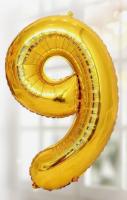 Шар фольгированный Цифра 9 85см цвет золото 1/20/700