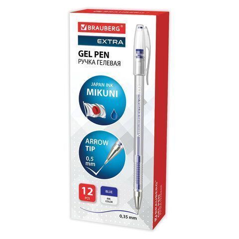 Ручка гелевая синяя 0,5мм линия 0,35мм BRAUBERG EXTRA 1/12