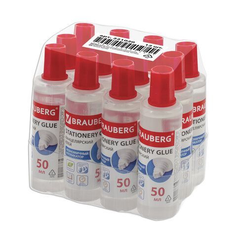 Клей канцелярский силикатный 50мл BRAUBERG с аппликатором 1/12/432
