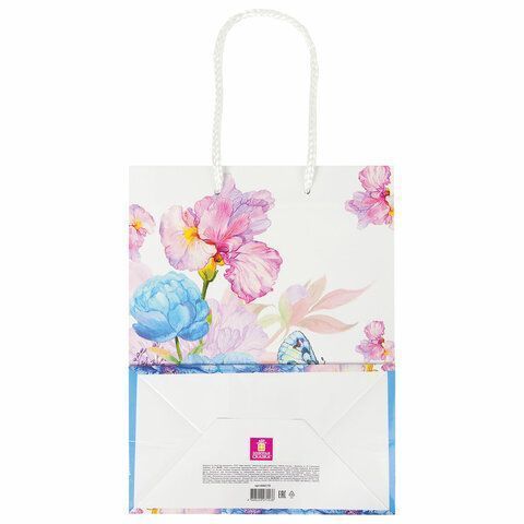Пакет подарочный бумажный (18х23х8) ламинир Бабочка на цветке 1/12/144