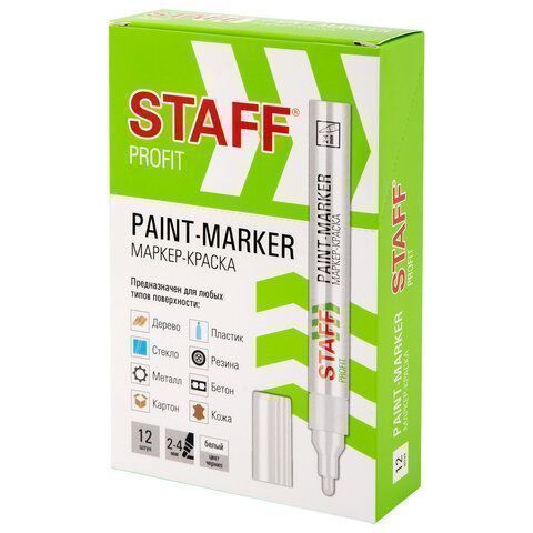 Маркер-краска лаковый белый 2-4мм нитро-основа STAFF PROFIT 1/12