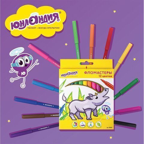 Фломастеры 12цв легкосмываемые ЮНЛАНДИЯ Экзотика 1/12