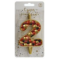 Свеча для торта Пузыри золото Цифра 2 1/20