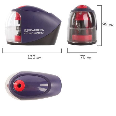 Точилка электрическая питание от 4 батареек АА, спиралевидное лезвие BRAUBERG Delta 1/8/32