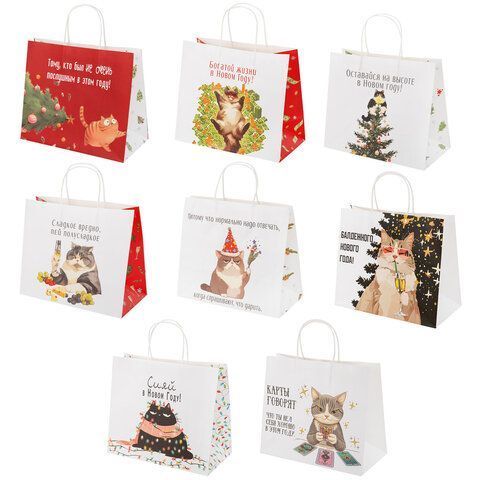 НГ Пакет подарочный крафтовый (28х24х14) Котики ЗОЛОТАЯ СКАЗКА 1/24/144