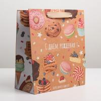 Пакет подарочный бумажный (23х27х11,5) крафт С днем рождения 1/300