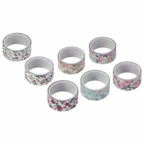 Клейкие WASHI-ленты д/декора ЦВЕТОЧНЫЙ МИКС, 15мм*3м, 7цв, рисовая бумага, ОСТРОВ СОКРОВИЩ