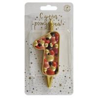 Свеча для торта Пузыри золото Цифра 1 1/20