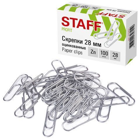 Скрепки 28мм 100шт оцинкованные STAFF 1/10/300