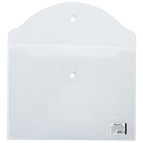 Папка-конверт с кнопкой BRAUBERG, А4, до 100 л, прозрачная, 0,15мм 1/15/90