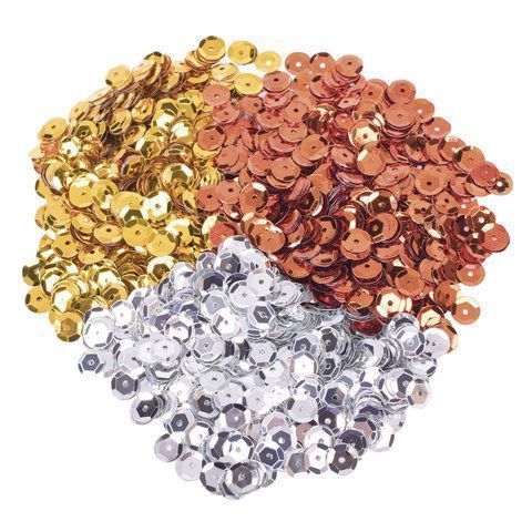 Пайетки для творчества КЛАССИКА, ЗОЛОТО, СЕРЕБРО, МЕДЬ, 8мм, 30г., 3 цвета, ОСТРОВ СОКРОВИЩ, 661266