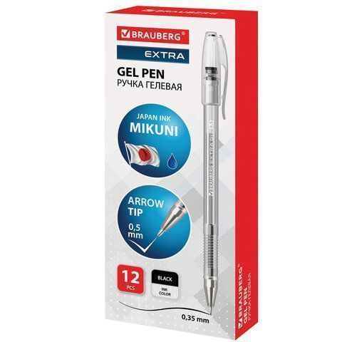 Ручка гелевая черная 0,5мм линия 0,35мм BRAUBERG EXTRA 1/12