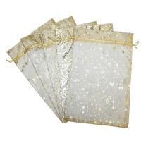 Подарочный мешок текстильный ОРГАНЗА Золотой 5 дизайнов 20х30см 1/50/250