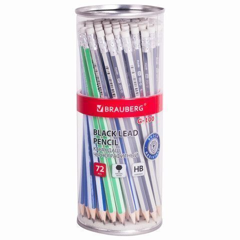 Карандаш ч/гр НВ с ластиком дерево корпус ассорти G-100 BRAUBERG 1/72
