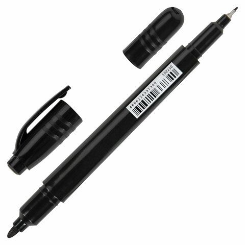 Маркер перманентный двусторонний BRAUBERG DUO, ЧЕРНЫЙ, наконечники 0,7/1 мм 1/10