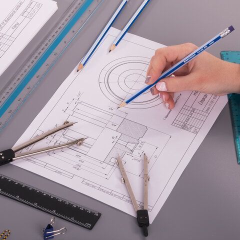 Карандаш ч/гр HB с ластиком дерево корпус синий GX-100 BRAUBERG 1/72