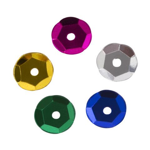 Пайетки для творчества КЛАССИКА, ЦВЕТ АССОРТИ, 6мм, 30г., 5 цветов, ОСТРОВ СОКРОВИЩ (вывод)