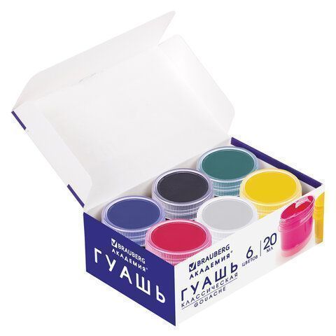 Гуашь 06цв 20мл Brauberg Академия Классик 1/36
