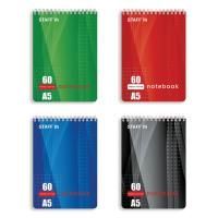 Блокнот А5 (146х205мм), 60л, гребень, картон, подложка, клетка, STAFF, 4 вида 1/4/12