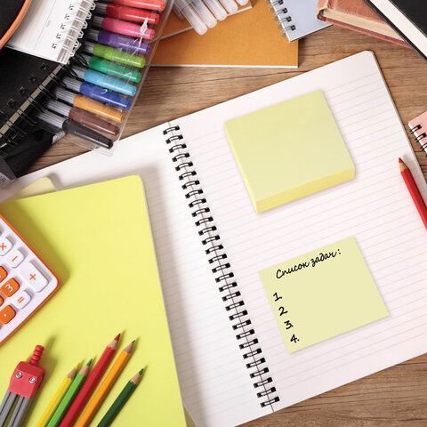 Блок самоклеящийся 76х76мм 100л желтый пастель STAFF 1/12 Блок самоклеящийся 76х76мм 100л желтый пастель STAFF 1/12