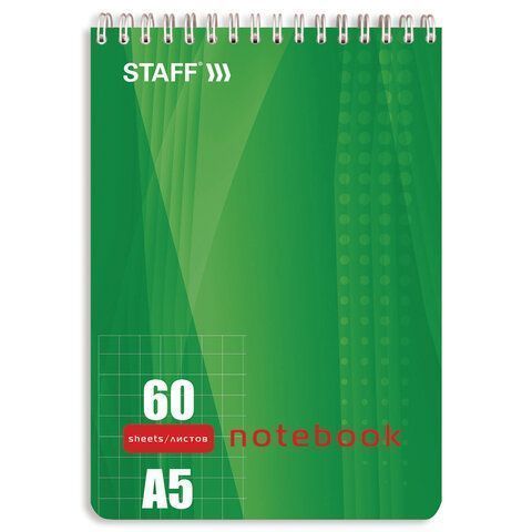 Блокнот 60л А5 146х205мм клетка гребень картон подложка STAFF 4 вида 1/4/12 Блокнот 60л А5 146х205мм клетка гребень картон подложка STAFF 4 вида 1/4/12