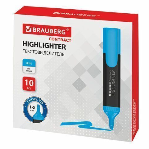 Текстмаркер голубой 1-5мм скошенный наконечник BRAUBERG CONTRACT 1/10