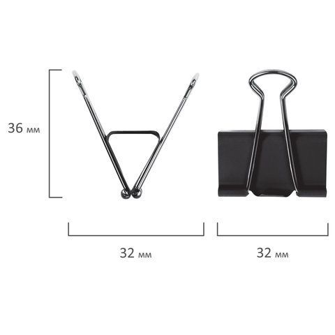 Зажимы для бумаг 32мм на 140л (12шт) черные в картонной коробке Staff 1/12/240