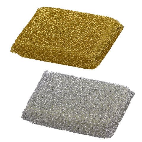 Губка бытовая (2шт) 115х78х28мм поролон в металлизированной оплетке Лайма 1/54 (клиент)