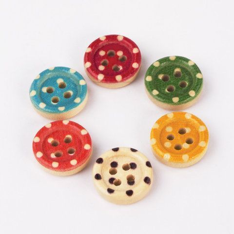 Пуговицы декоративные ГОРОШЕК, дерево, 13мм, 24шт., 6 цветов, ОСТРОВ СОКРОВИЩ (вывод)