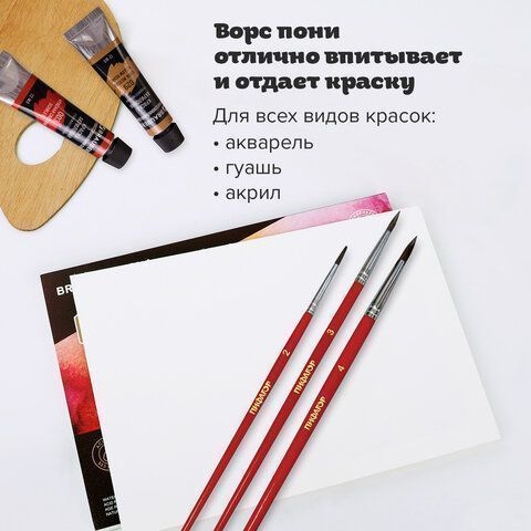 Кисти 3шт пони круглая № 2,3,4 Школьник ПИФАГОР 1/12/288